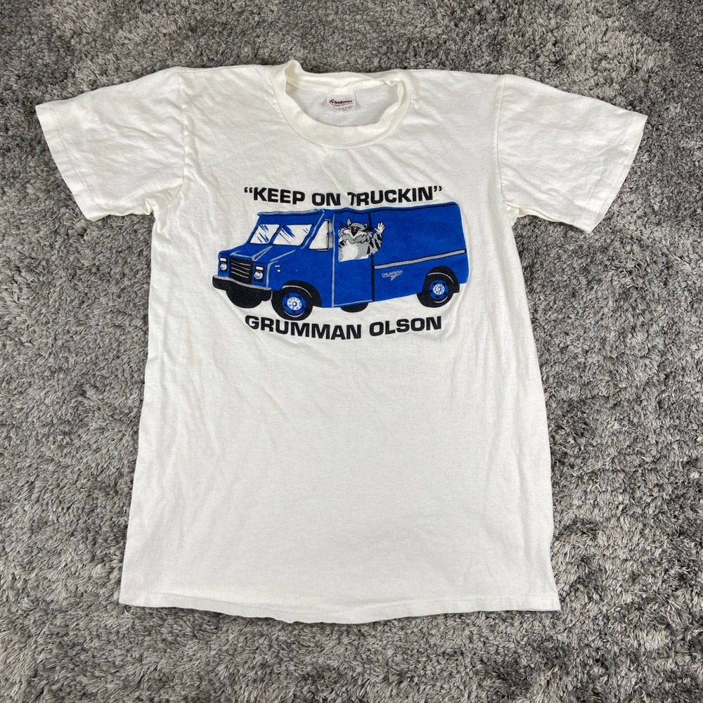 Vintage Stedman Shirt Mens Small‎ White Grumman Olson Keep On Truckin 80s USA